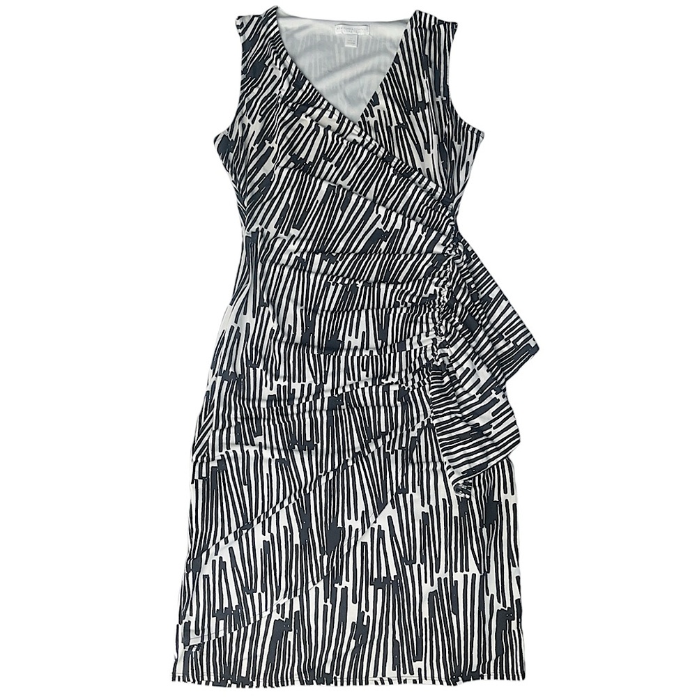 NY&Co. Stretch Ruched Wrap Midi Lined Sleeveless V-Neck Plunge Dress Cinched XS
